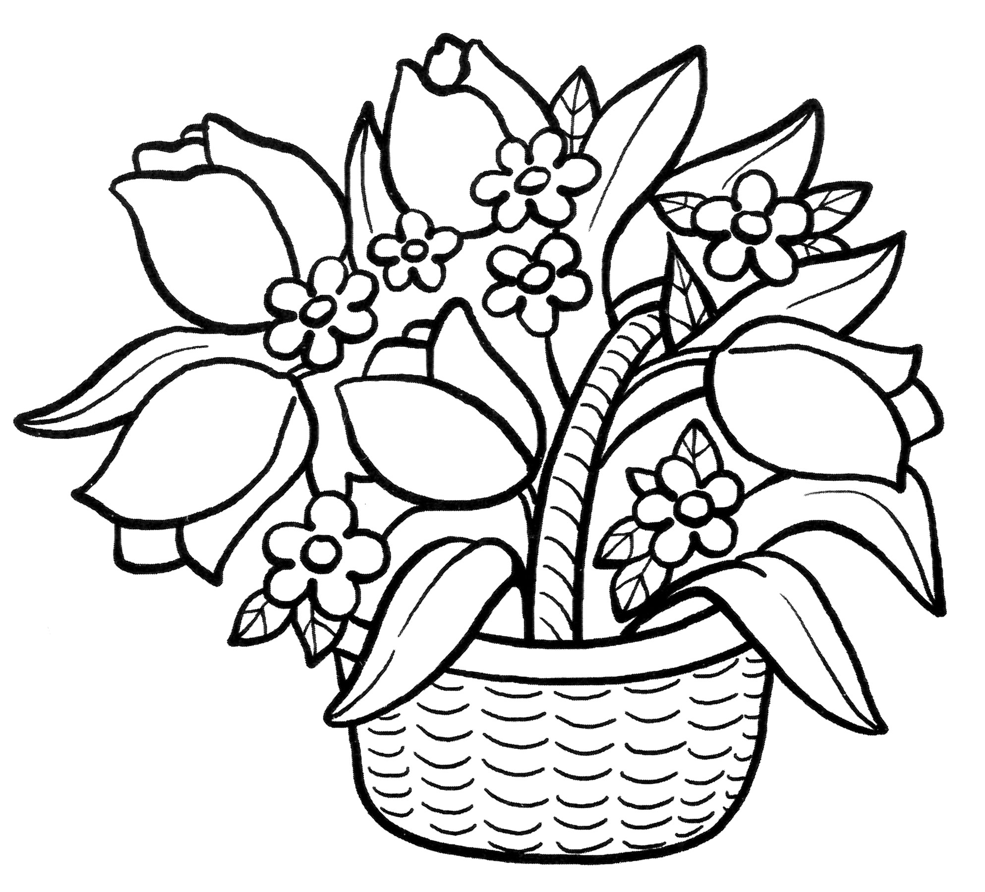 Раскраска Корзина тюльпанов