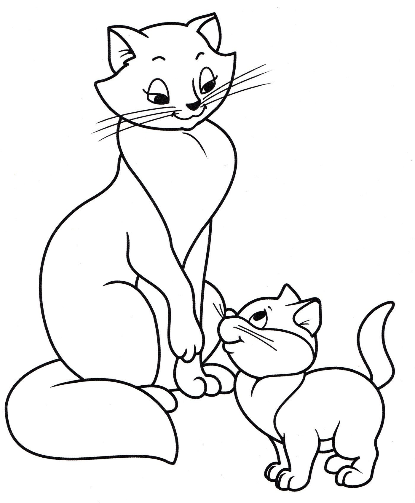 Раскраска Кошка с котенком