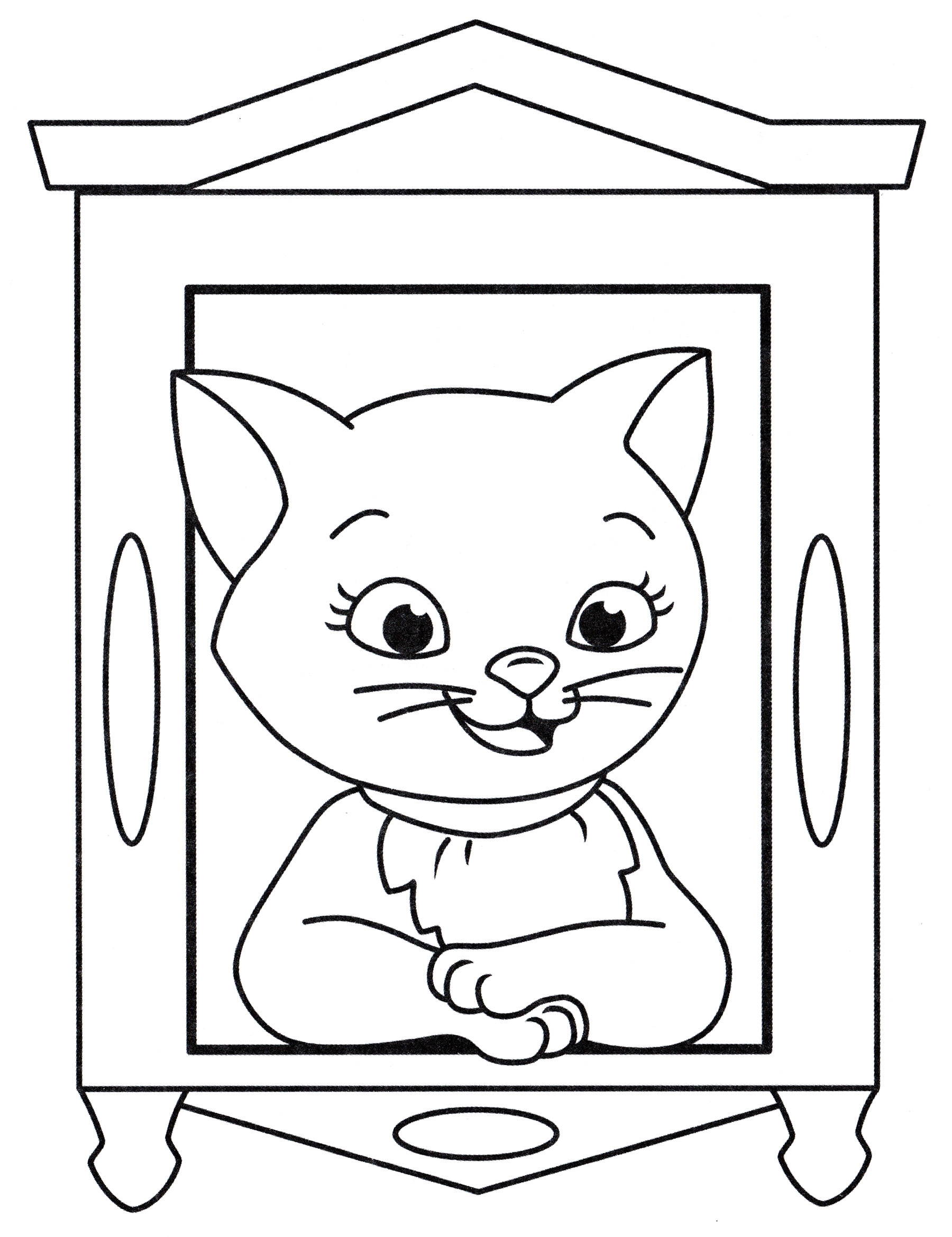 Раскраска Кошка в окошке