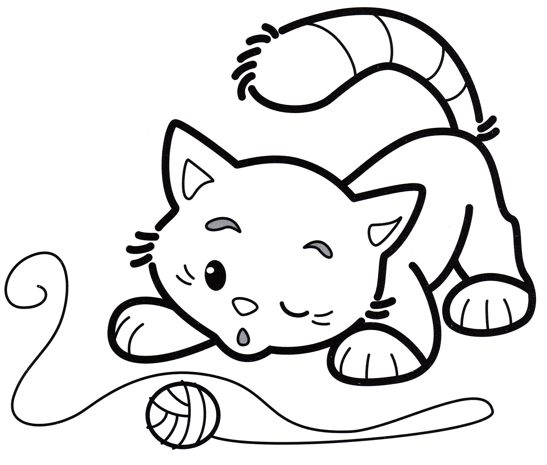 Раскраска Котенок и клубок ниток