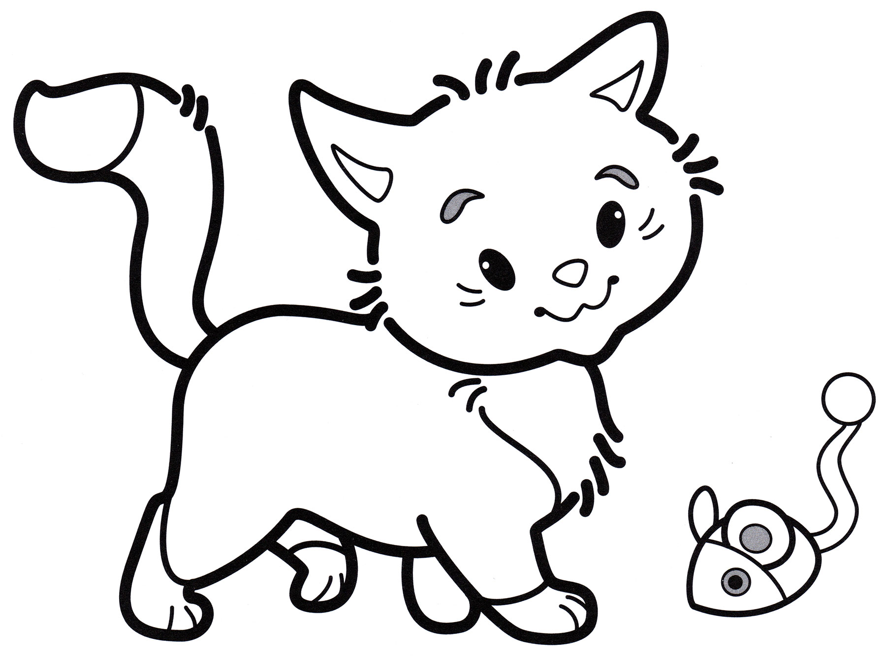 Раскраска Котенок играет с мышкой