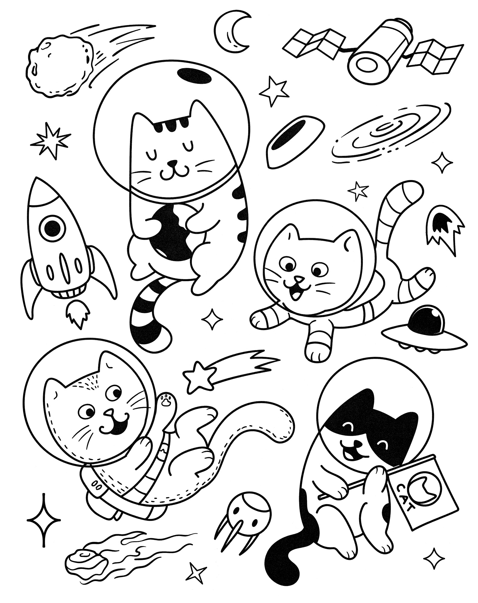 Раскраска Котики-космонавты