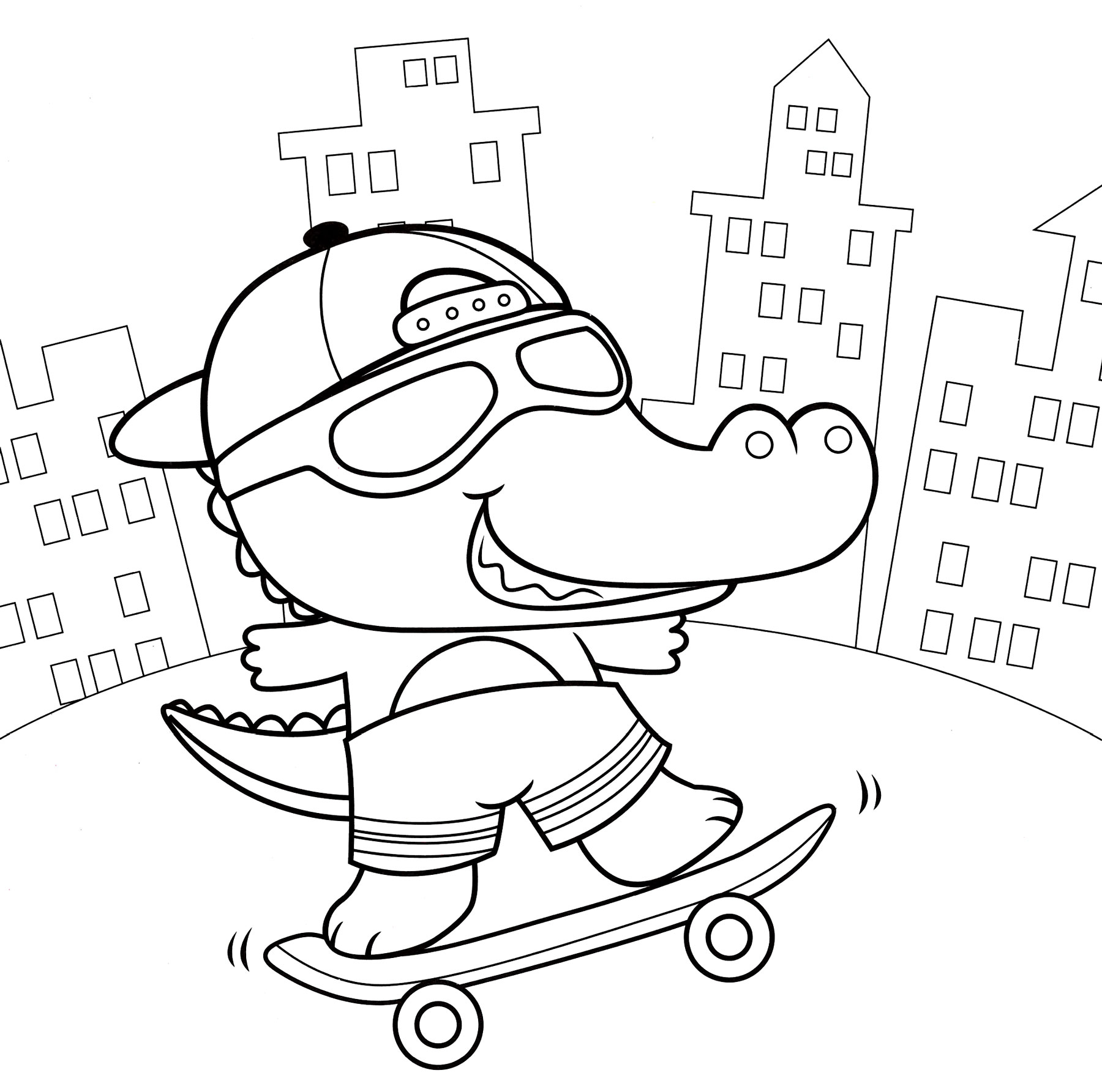 Раскраска Крокодильчик на скейте