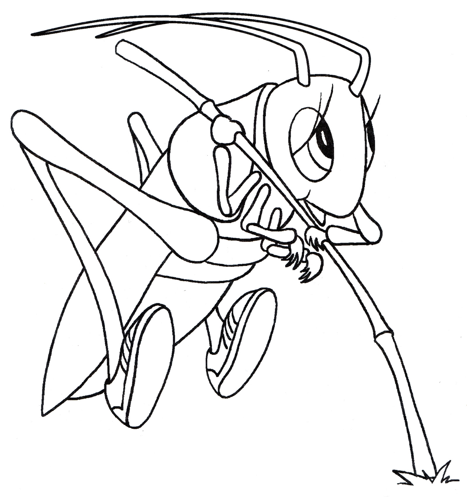 Раскраска Кузнечик с палочкой