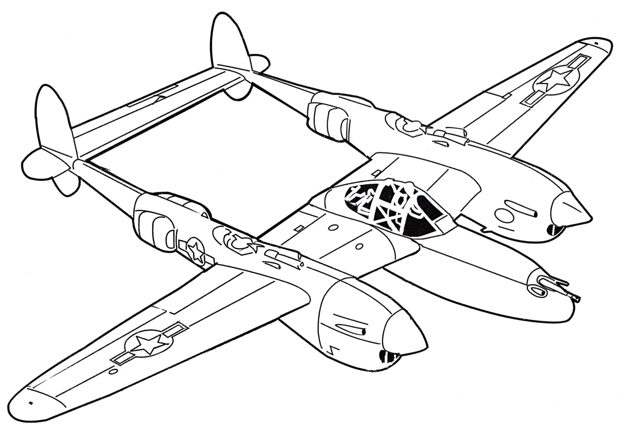 Раскраска Lockheed P-38 Lightning
