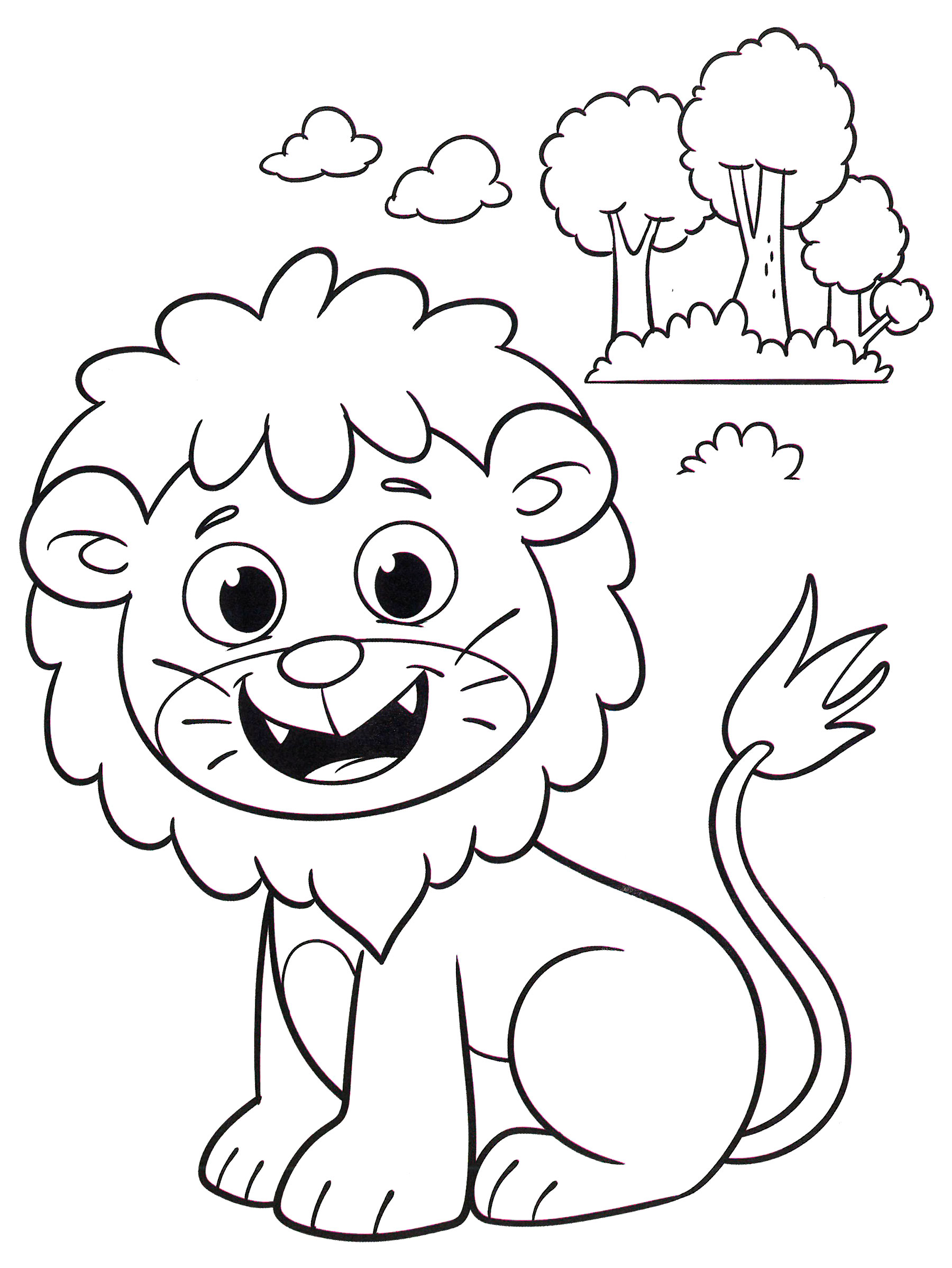 Раскраска Львёнок рядом с деревом