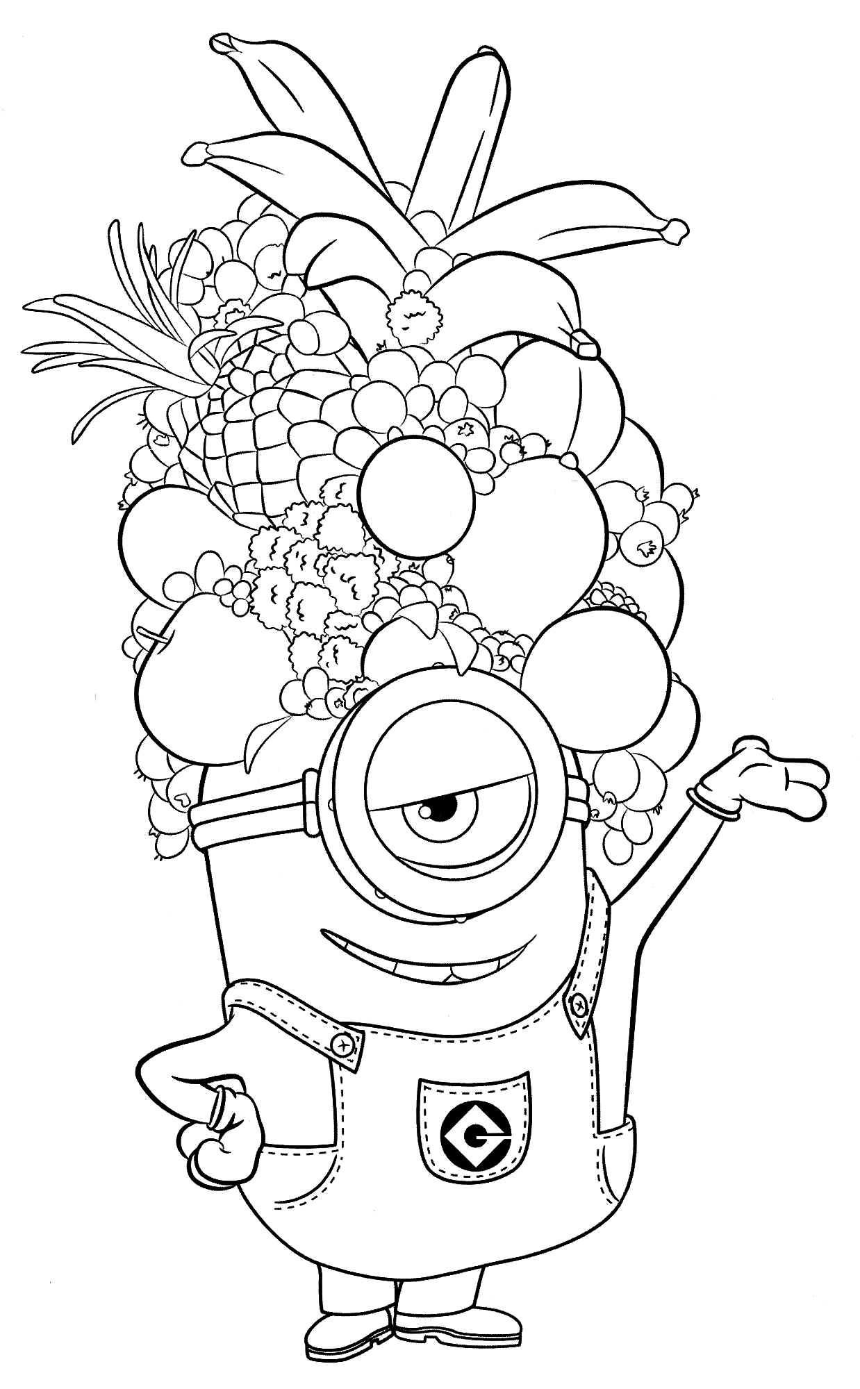 Раскраска Миньон с фруктами