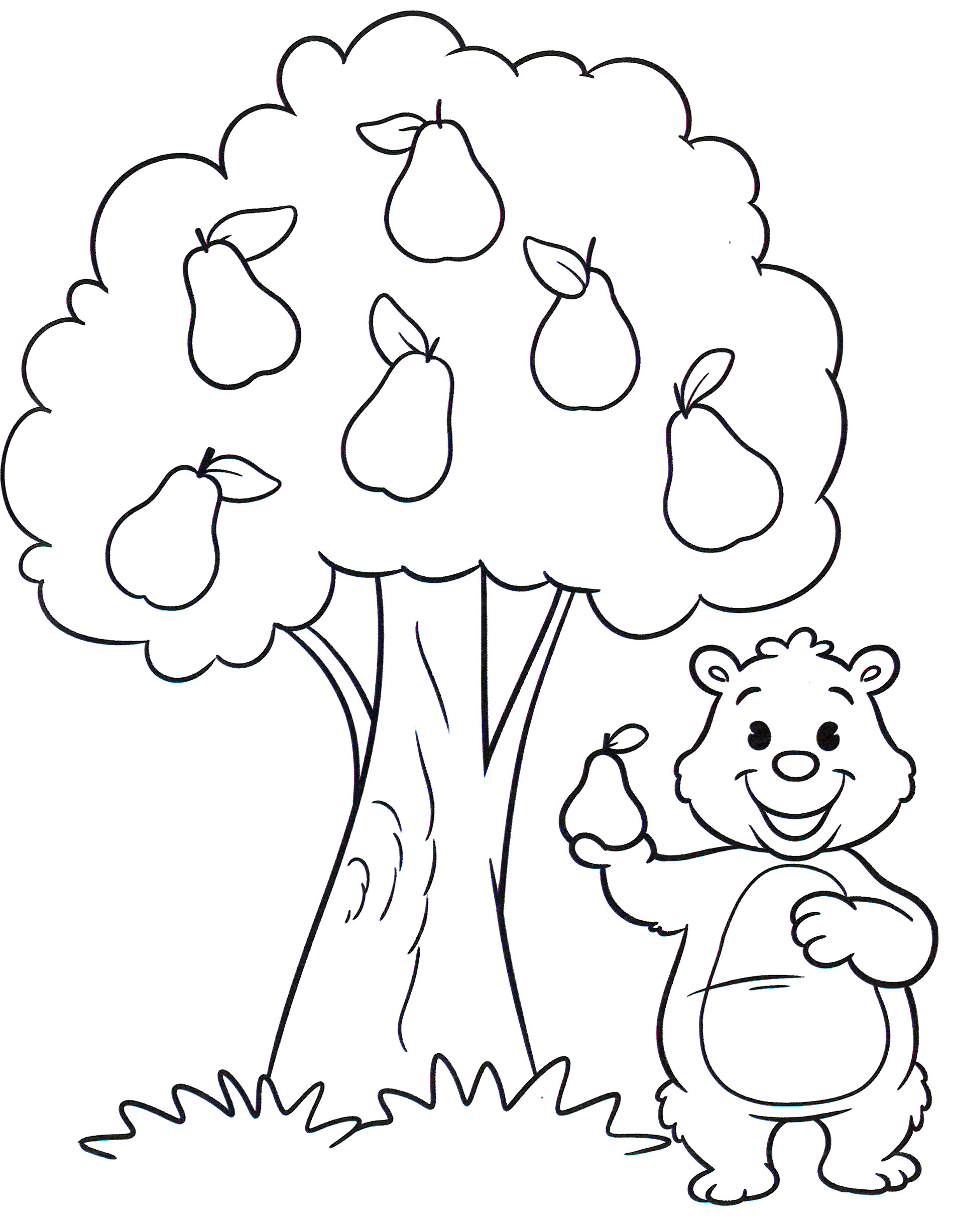 Раскраска Мишка у грушевого дерева