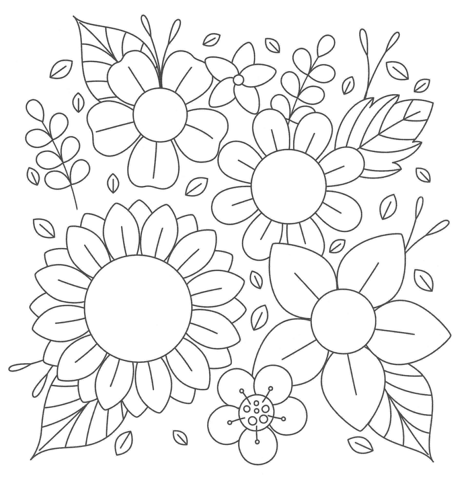 Раскраска Панно с подсолнухами и другими цветами