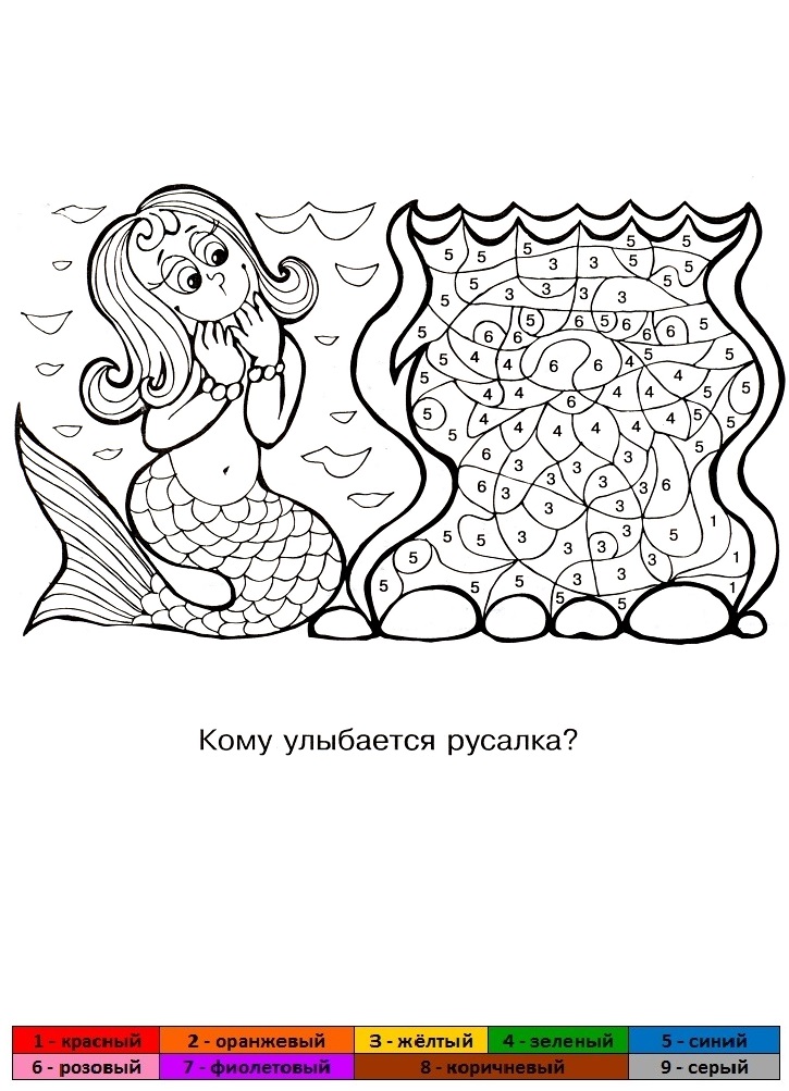 Раскраска по цифрам русалка