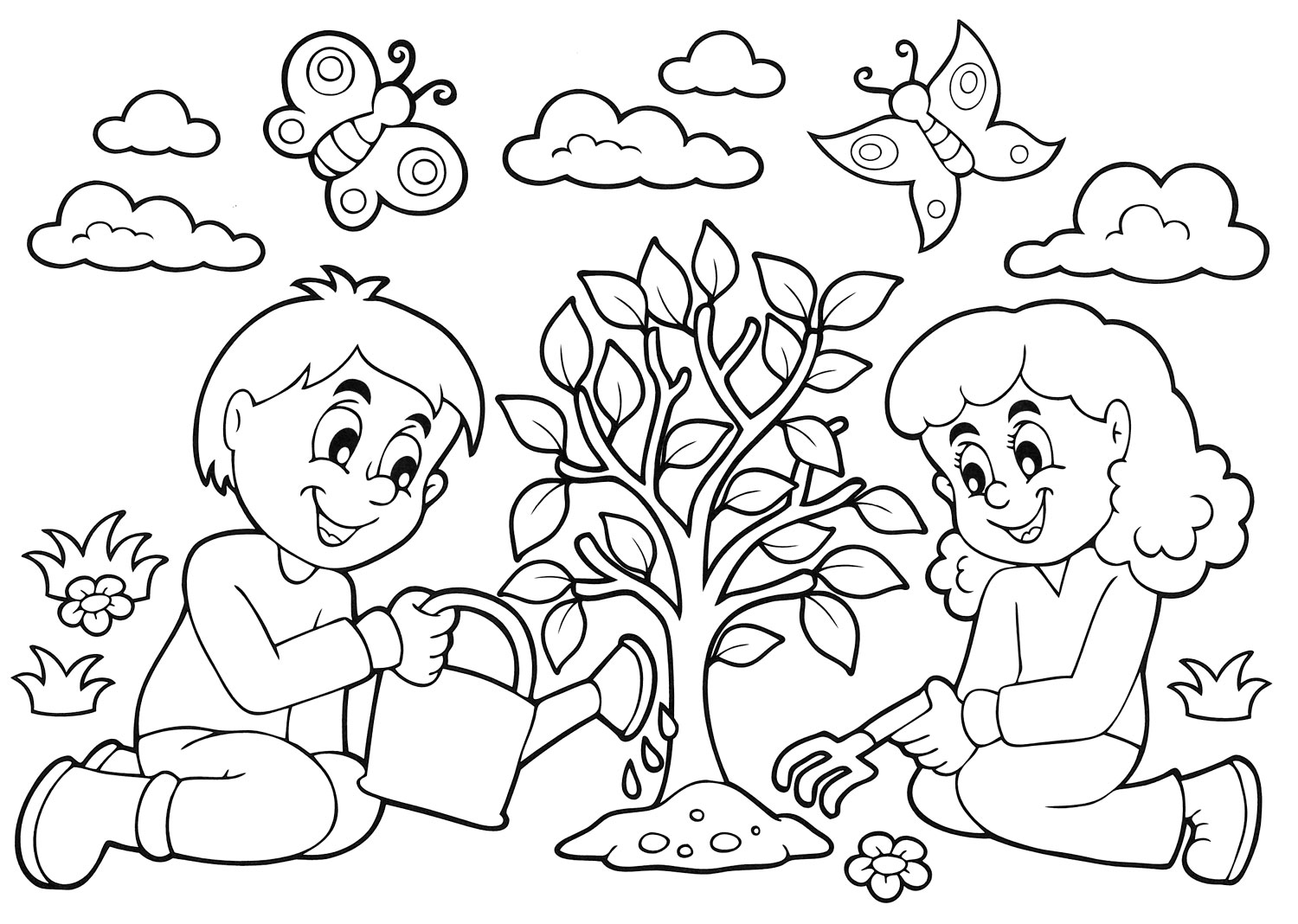 Раскраска Ребята садоводы