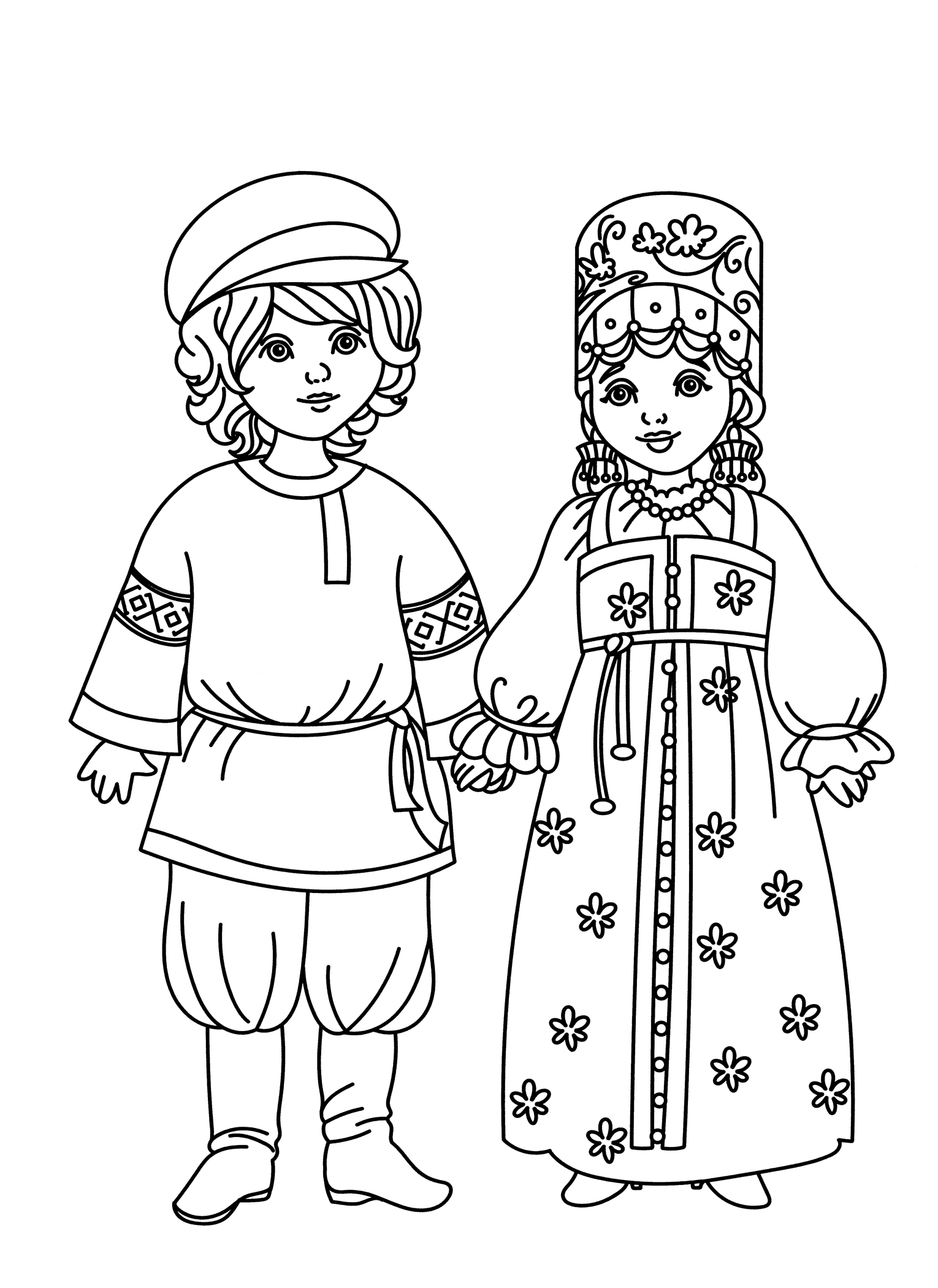 Раскраска Русские Севера в костюме