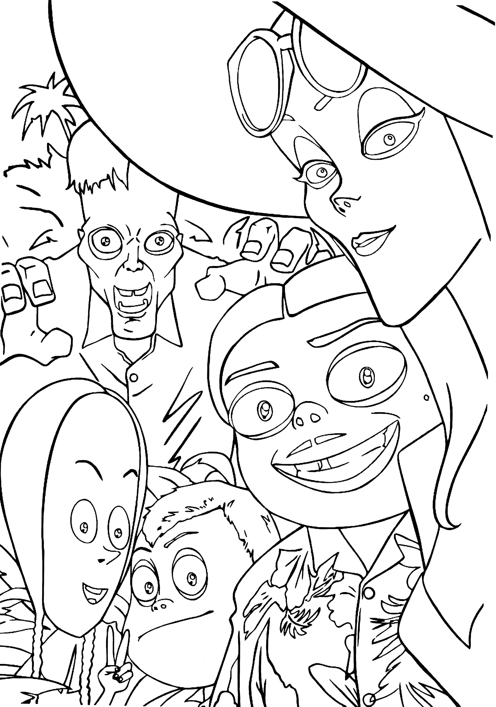 Раскраска Семейное селфи Аддамс