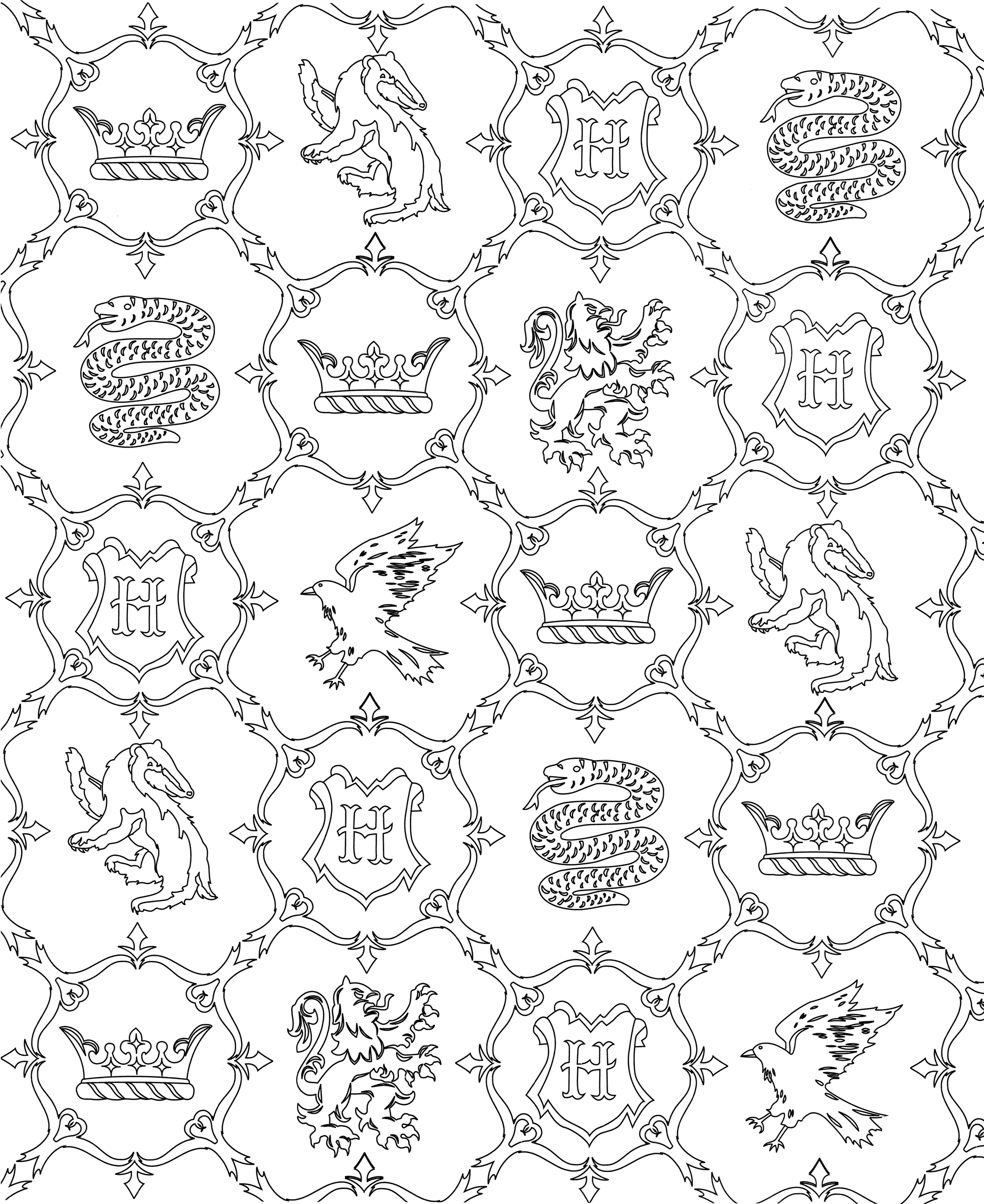 Раскраска Символы факультетов Хогвартса