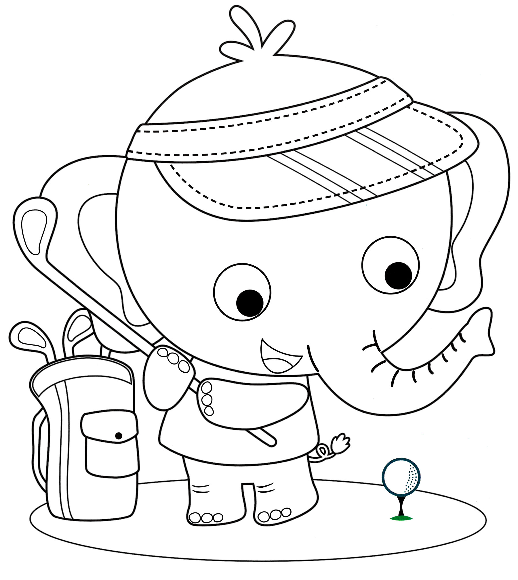 Раскраска Слоник на гольфе