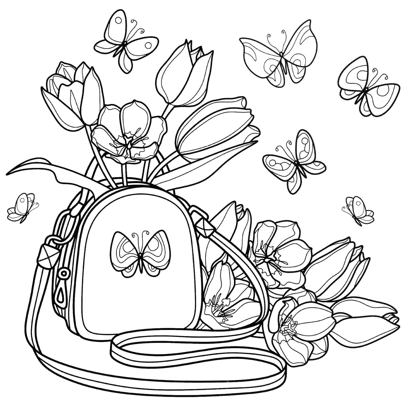 Раскраска Сумочка с тюльпанами