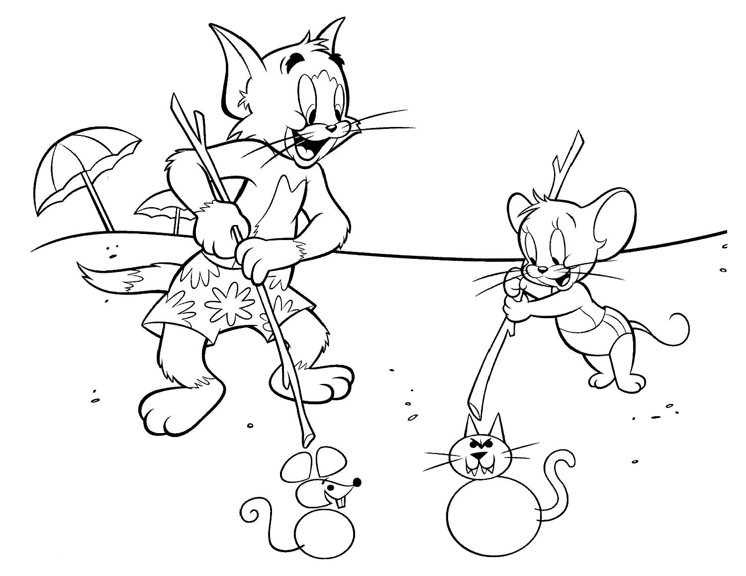 Раскраска Том и Джерри на пляже