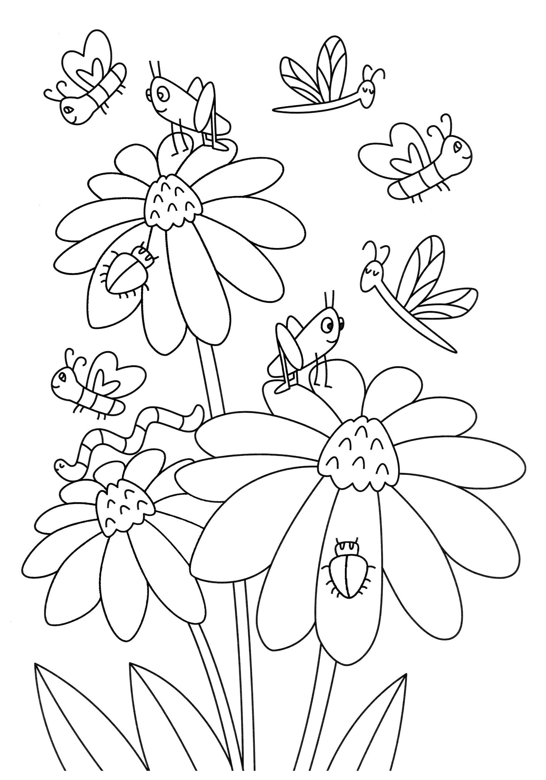 Раскраска Цветочки и насекомые
