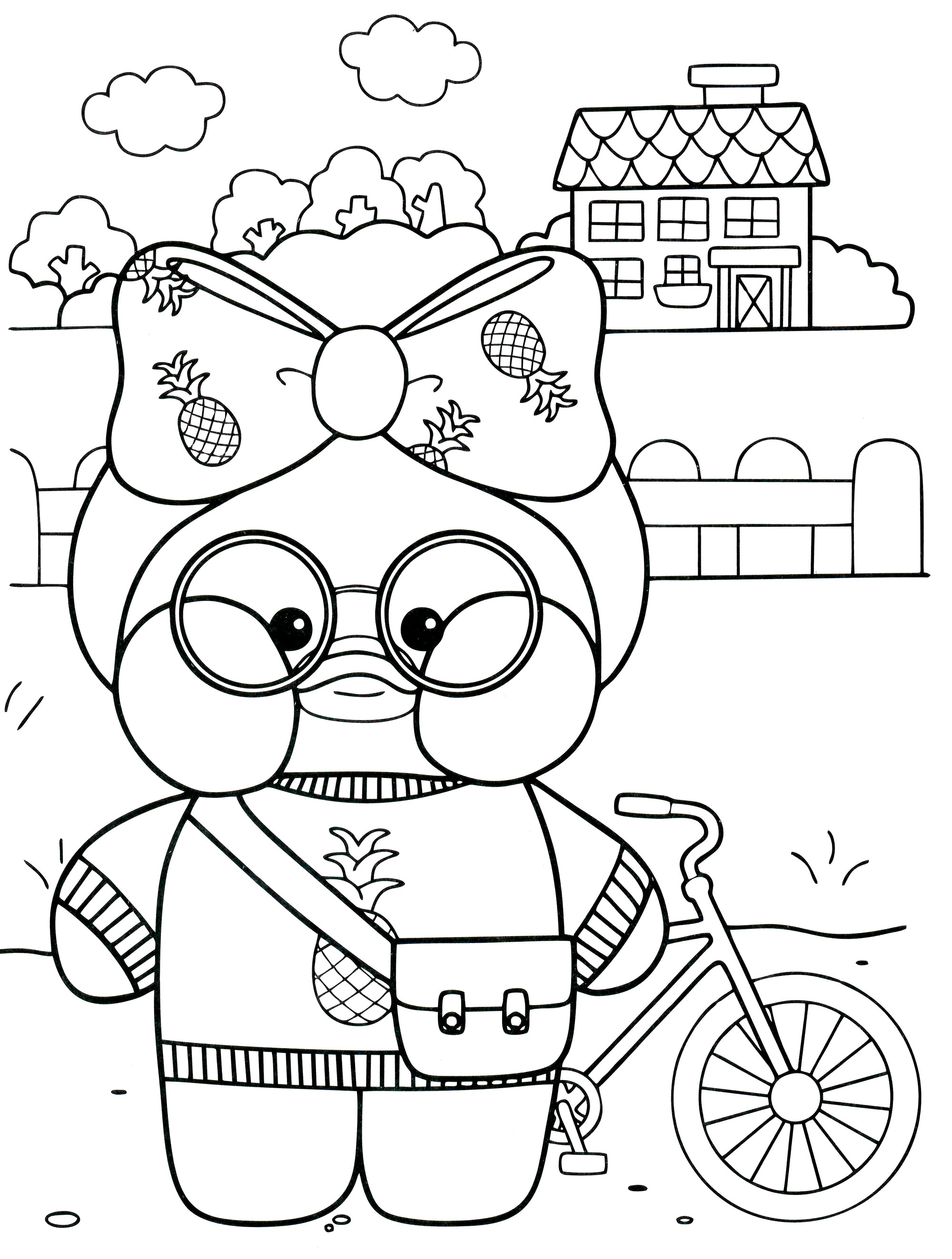 Раскраска Уточка с велосипедом