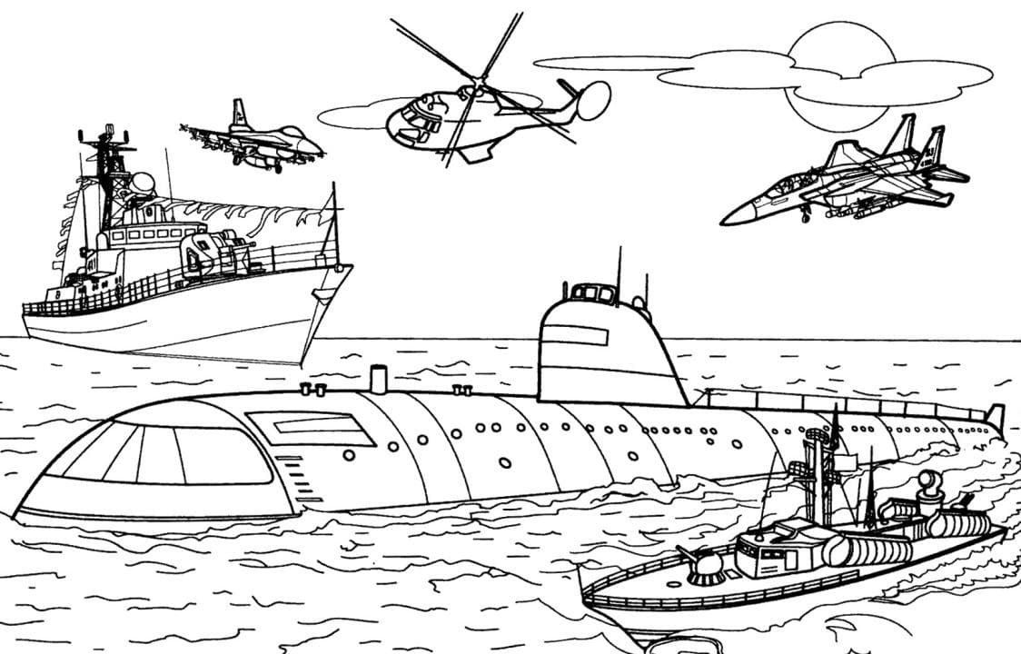 Раскраска Военные корабли