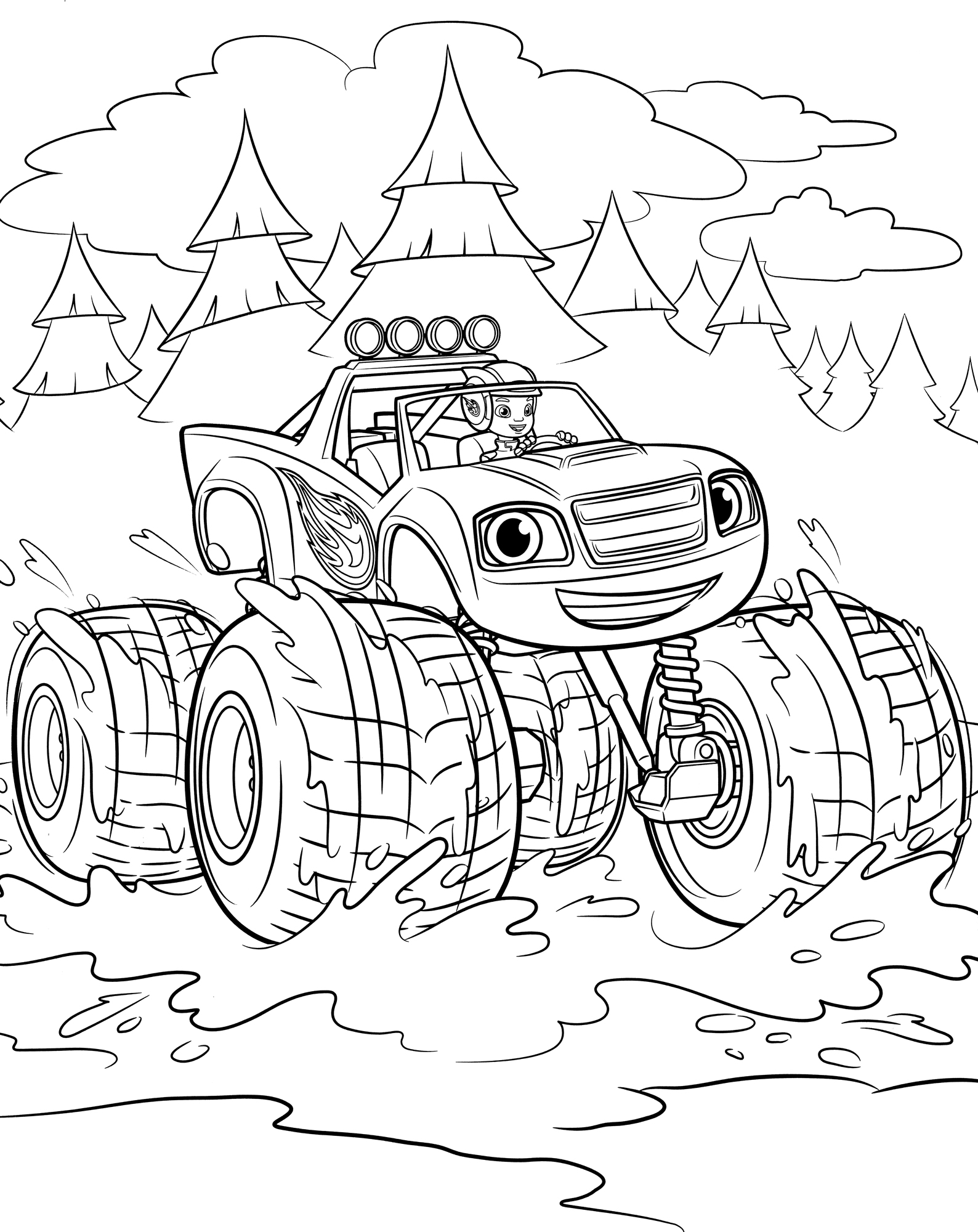 Раскраска Вспыш едет по болоту