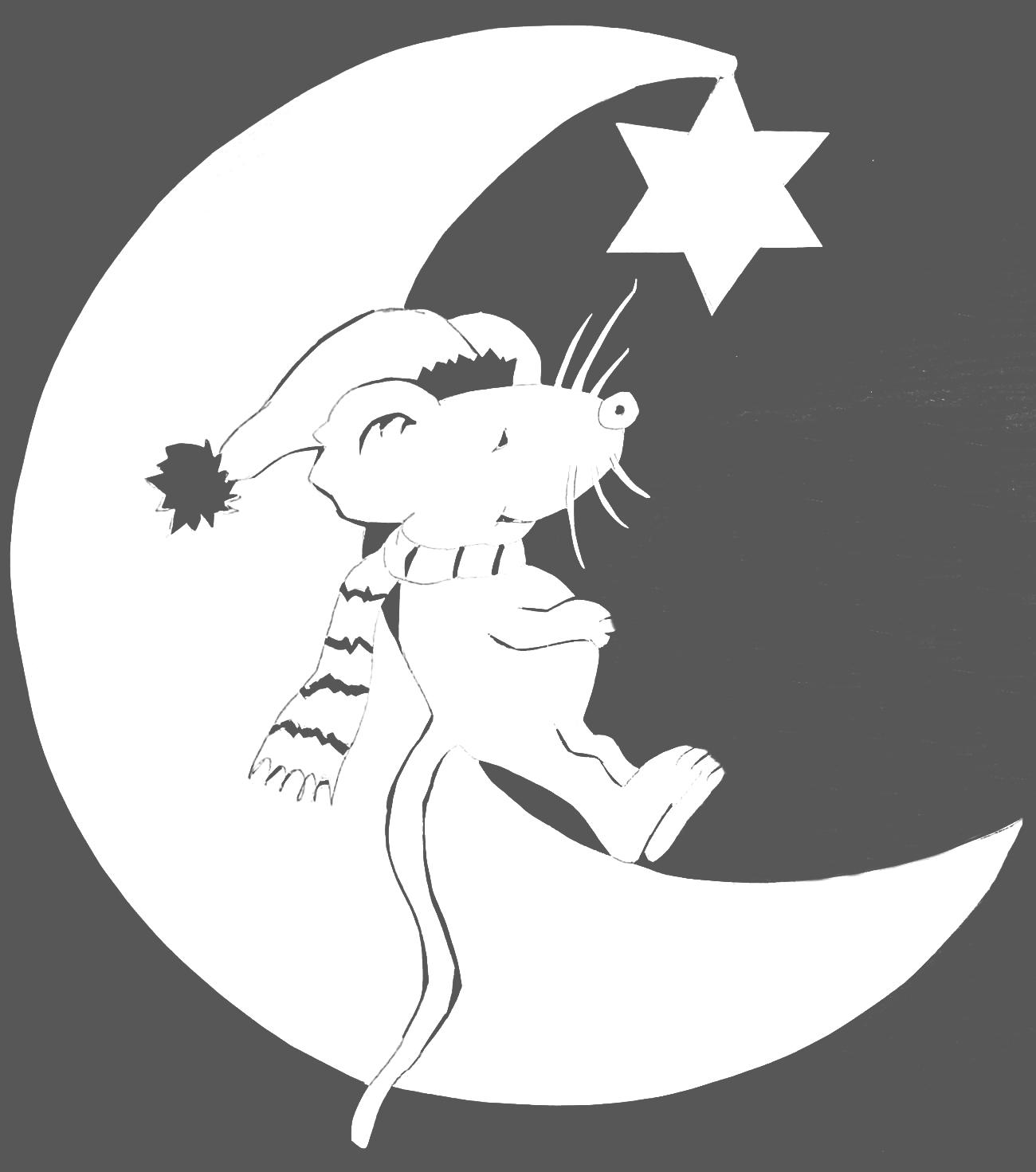 трафарет на окно мышь на месяце