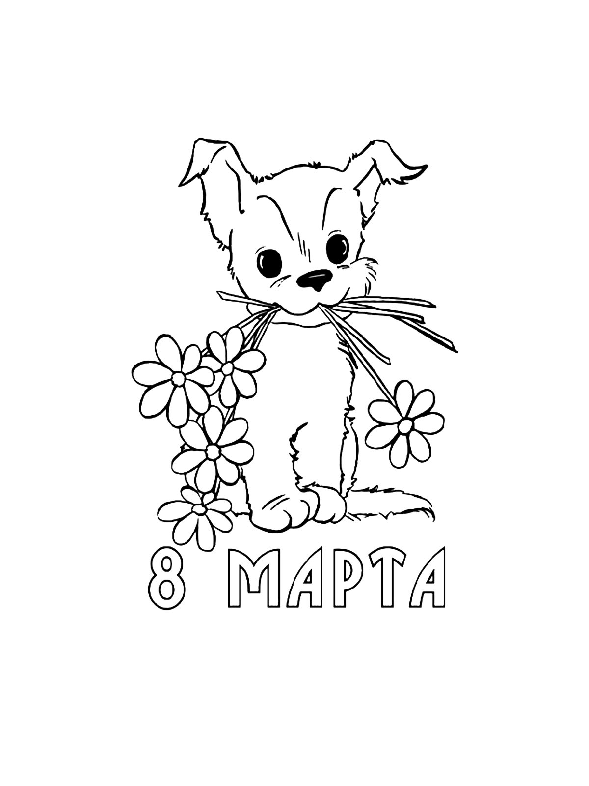 8 Марта щенок с цветами
