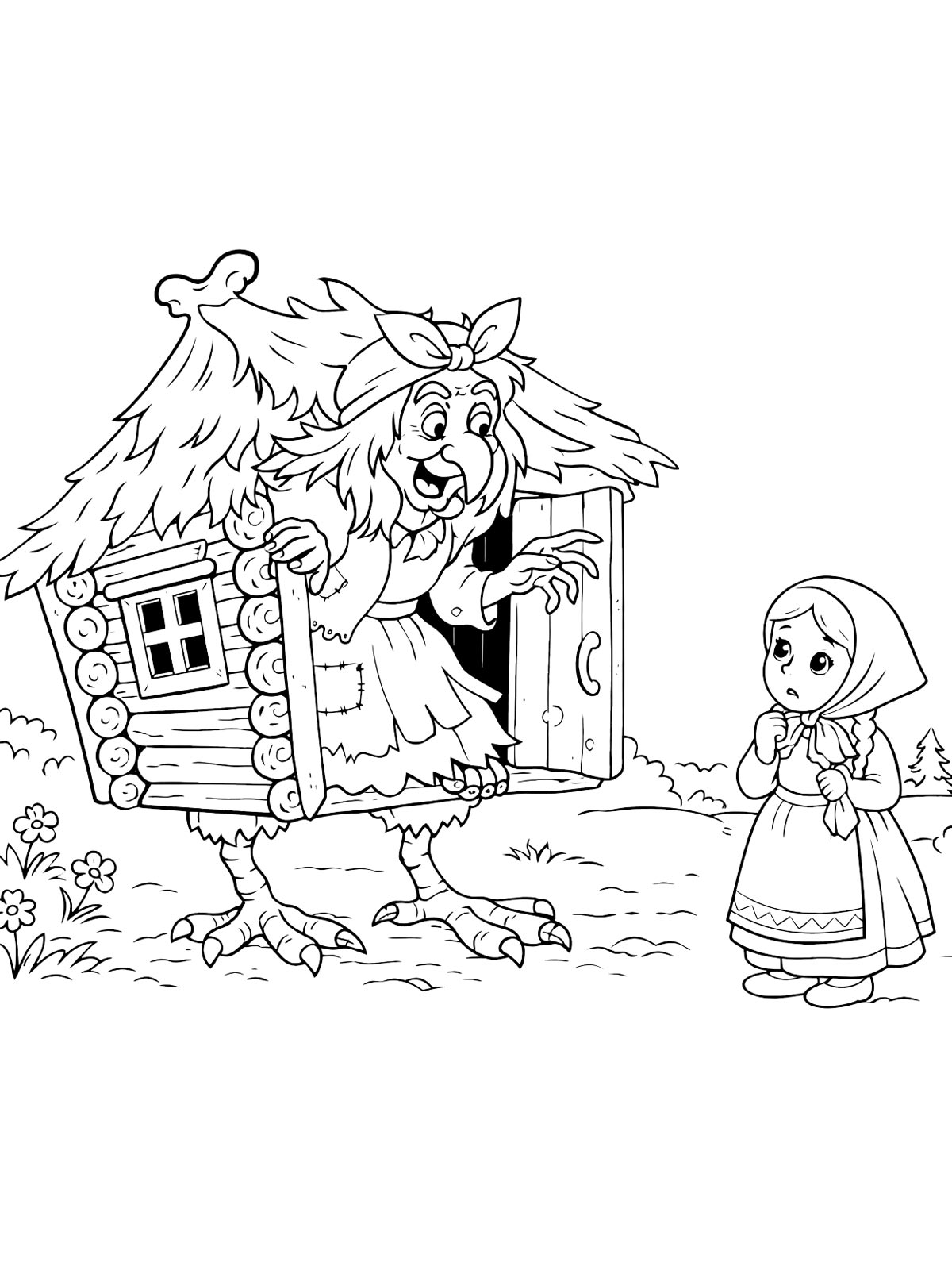 Баба яга рисунок для раскрашивания