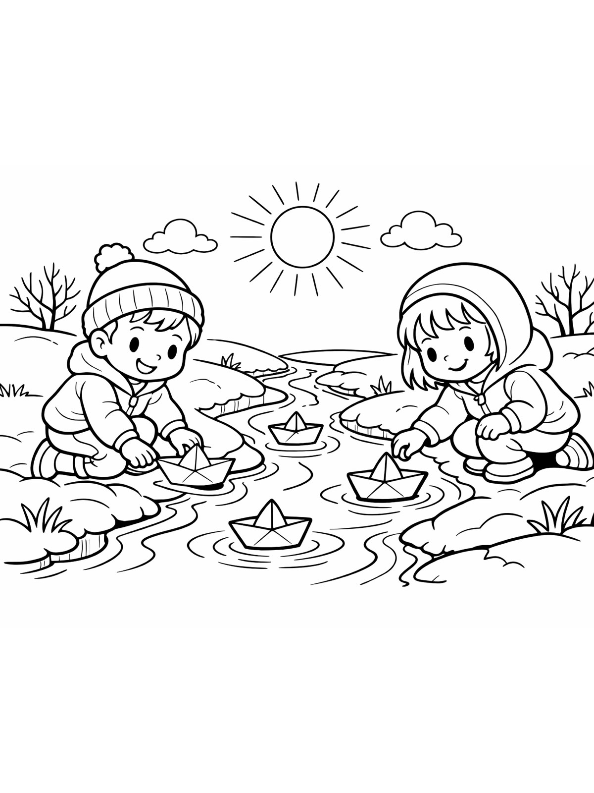 Дети пускают кораблики
