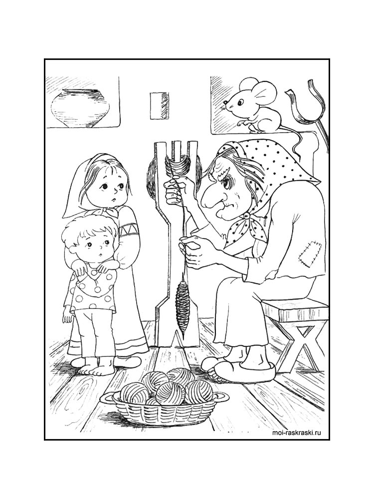 Гуси-лебеди черно-белая раскраска