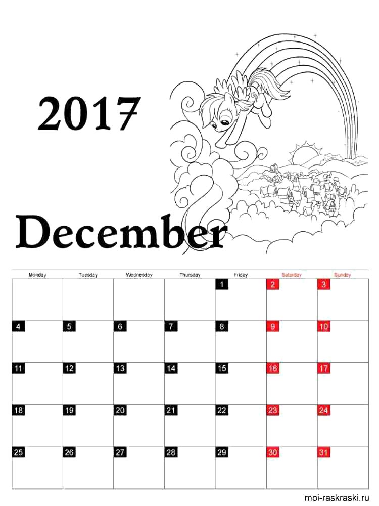 Календарь черно-белая раскраска