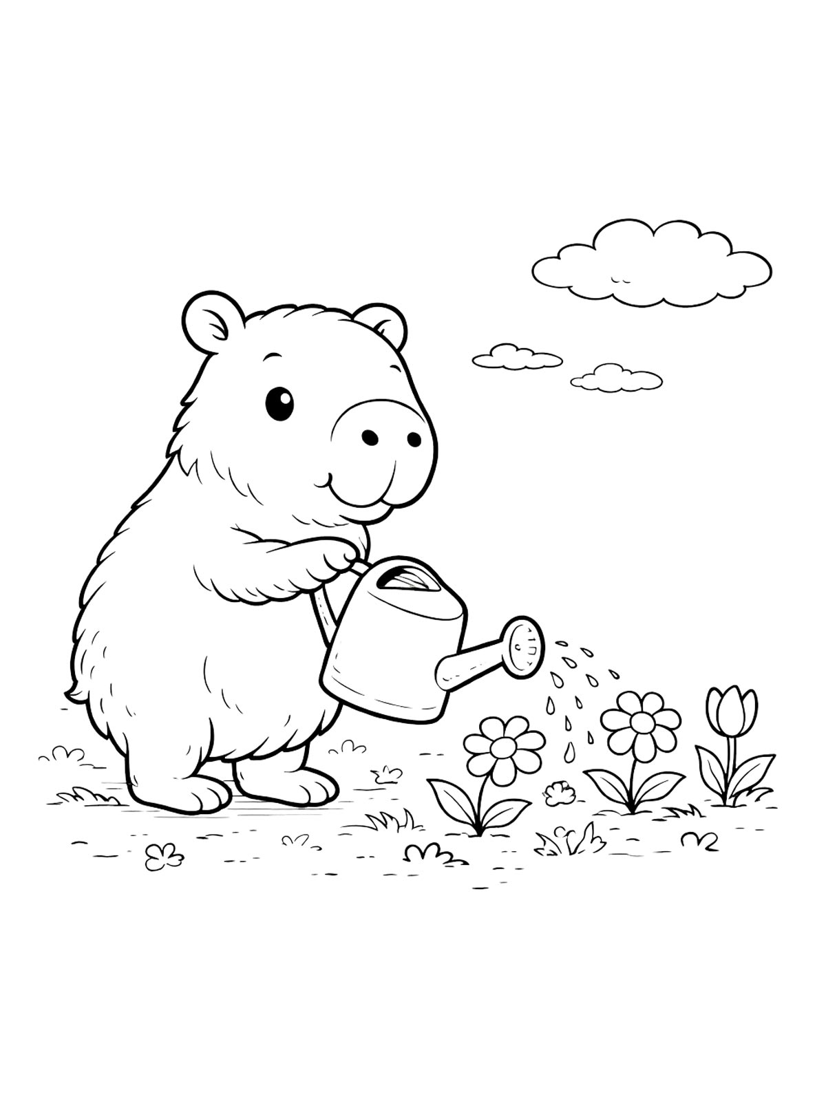 Капибара поливает цветы