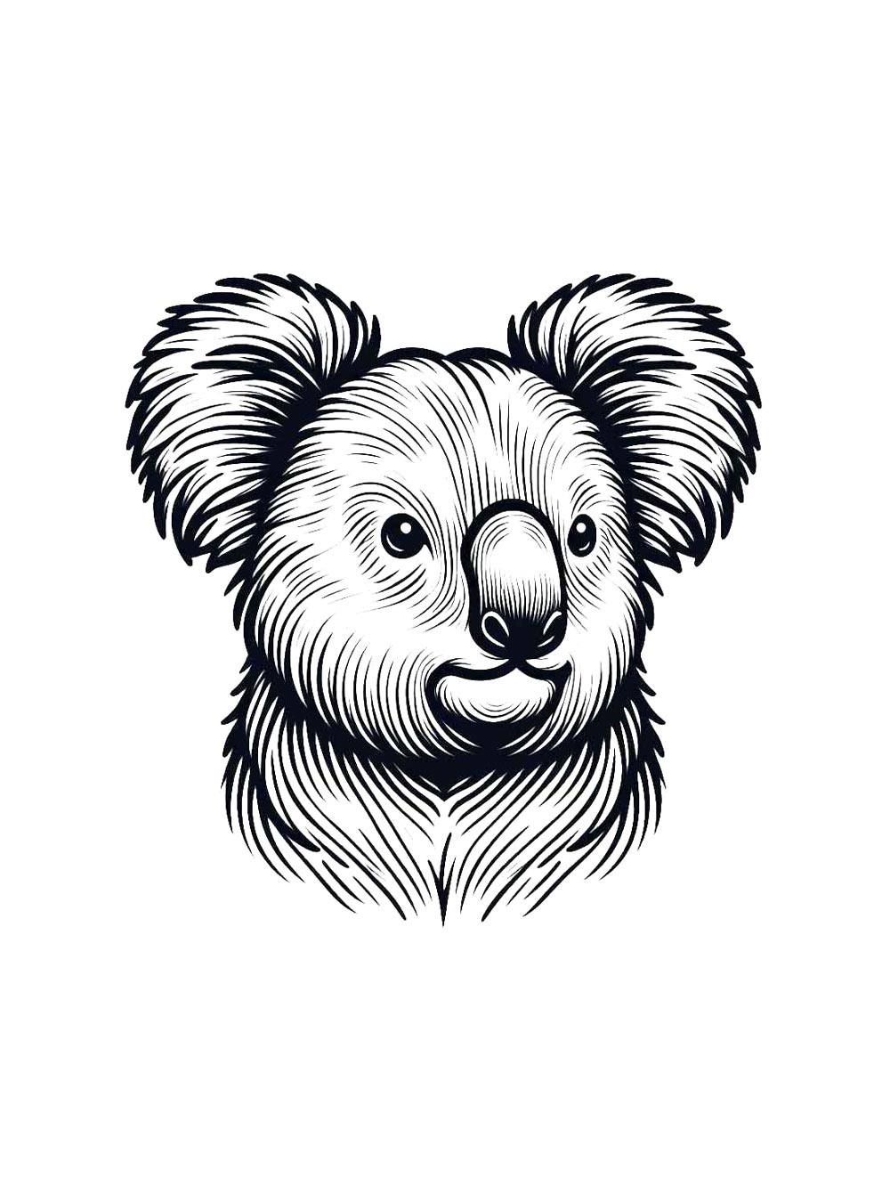 Коала черно-белая раскраска 3