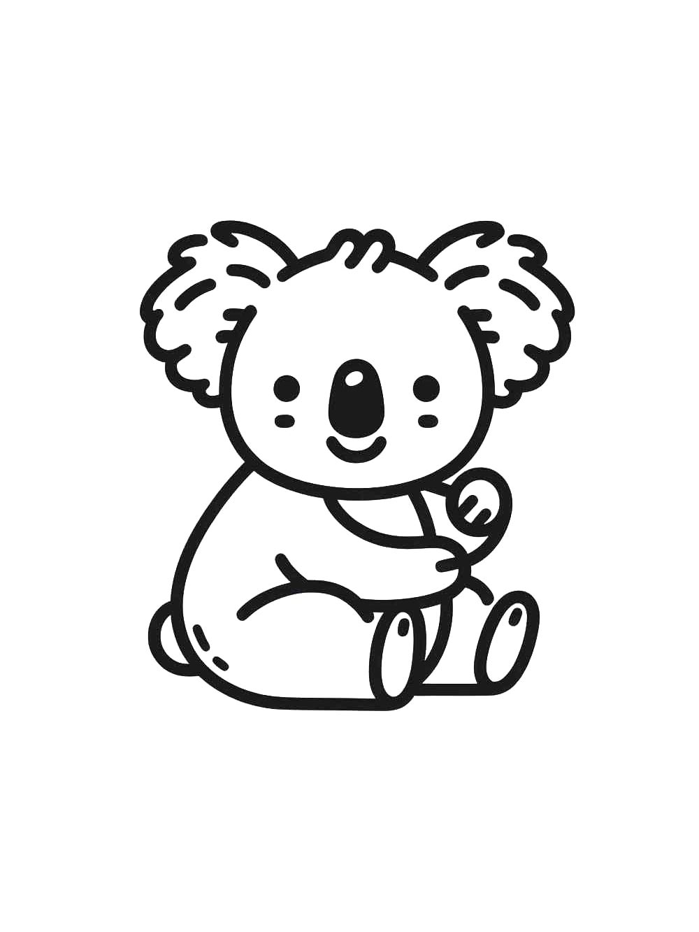 Коала черно-белая раскраска 4