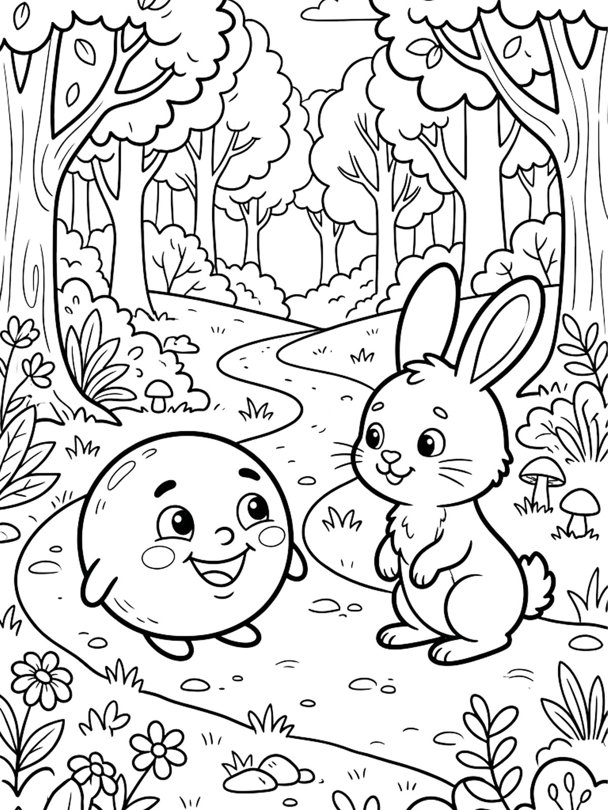 Колобок черно-белая раскраска 2