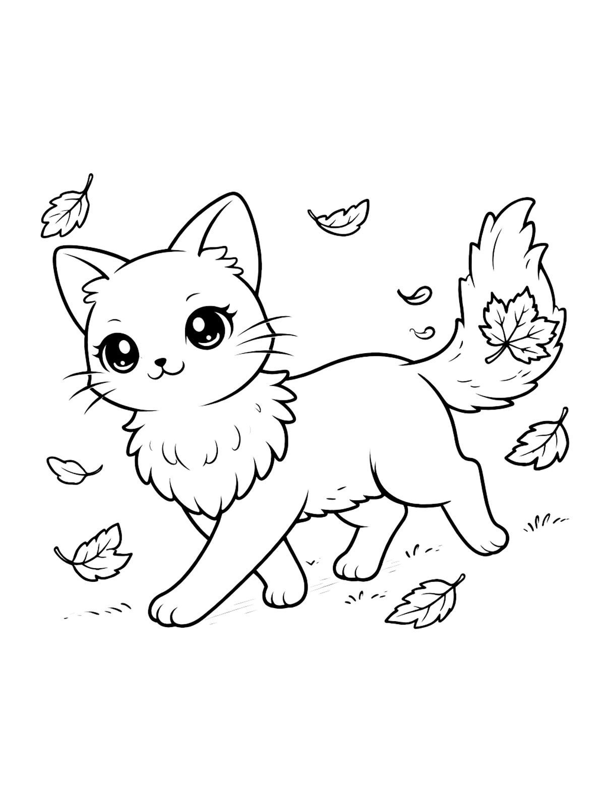 Кошечка с листьями