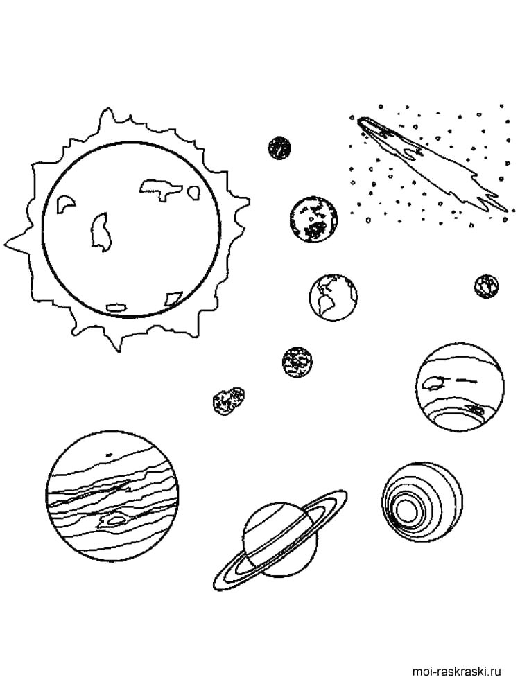 Космос черно-белая раскраска