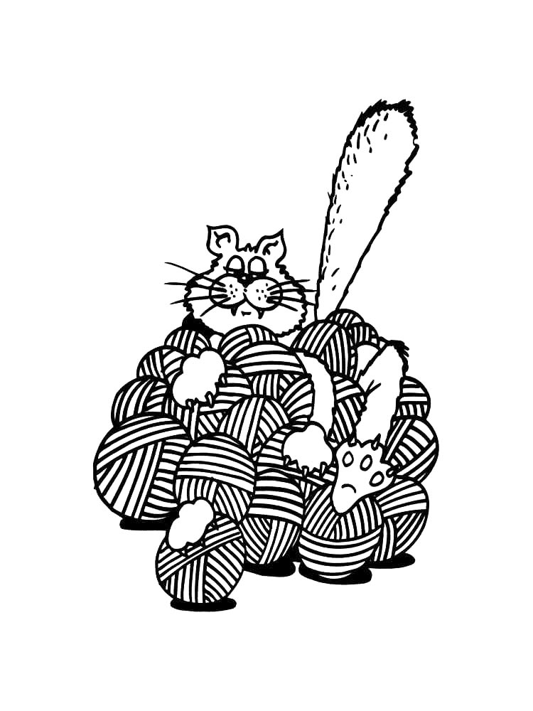 Кот в клубках с нитками