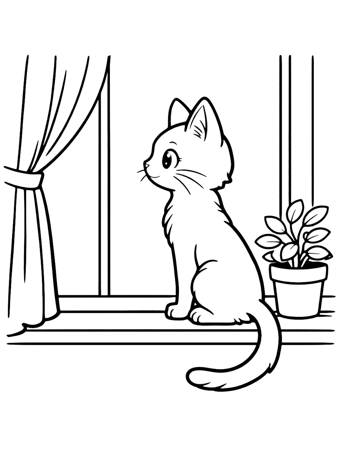 Котенок смотрит в окно