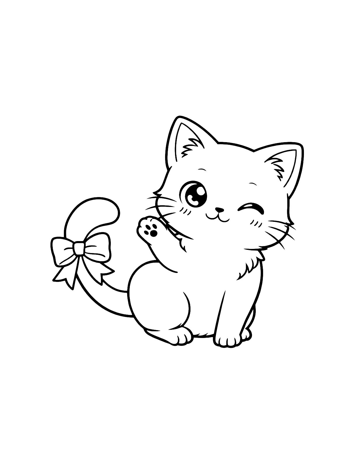 Котик с бантом на хвосте