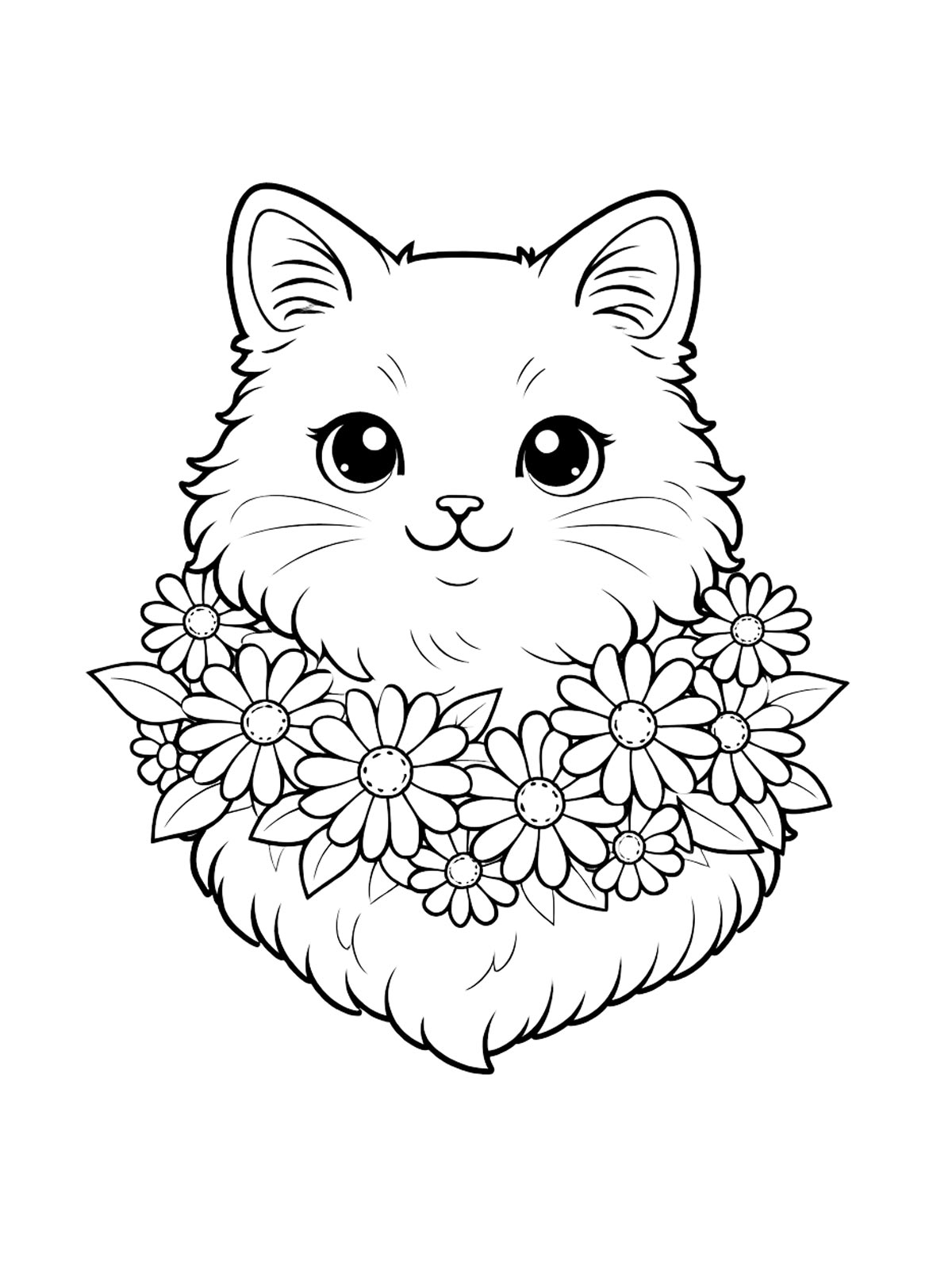 Котик с цветами на шее