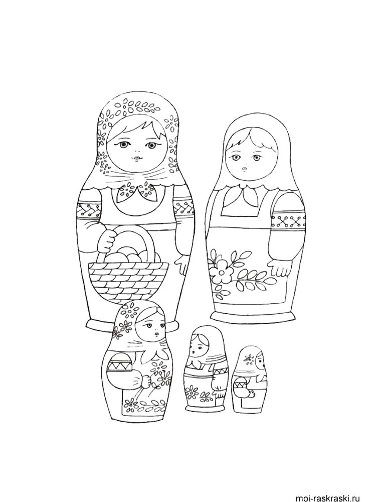 Матрешки рисунок для раскрашивания 2