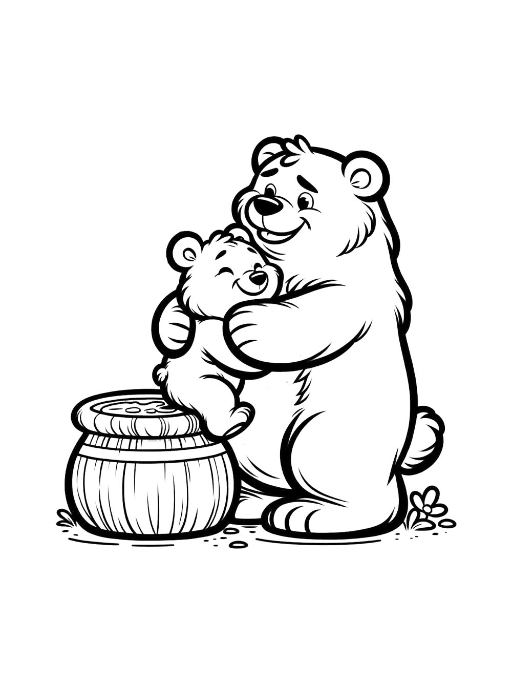Медведь обнимает медвежонка