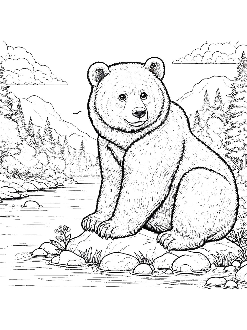 Медведь сидит на камне