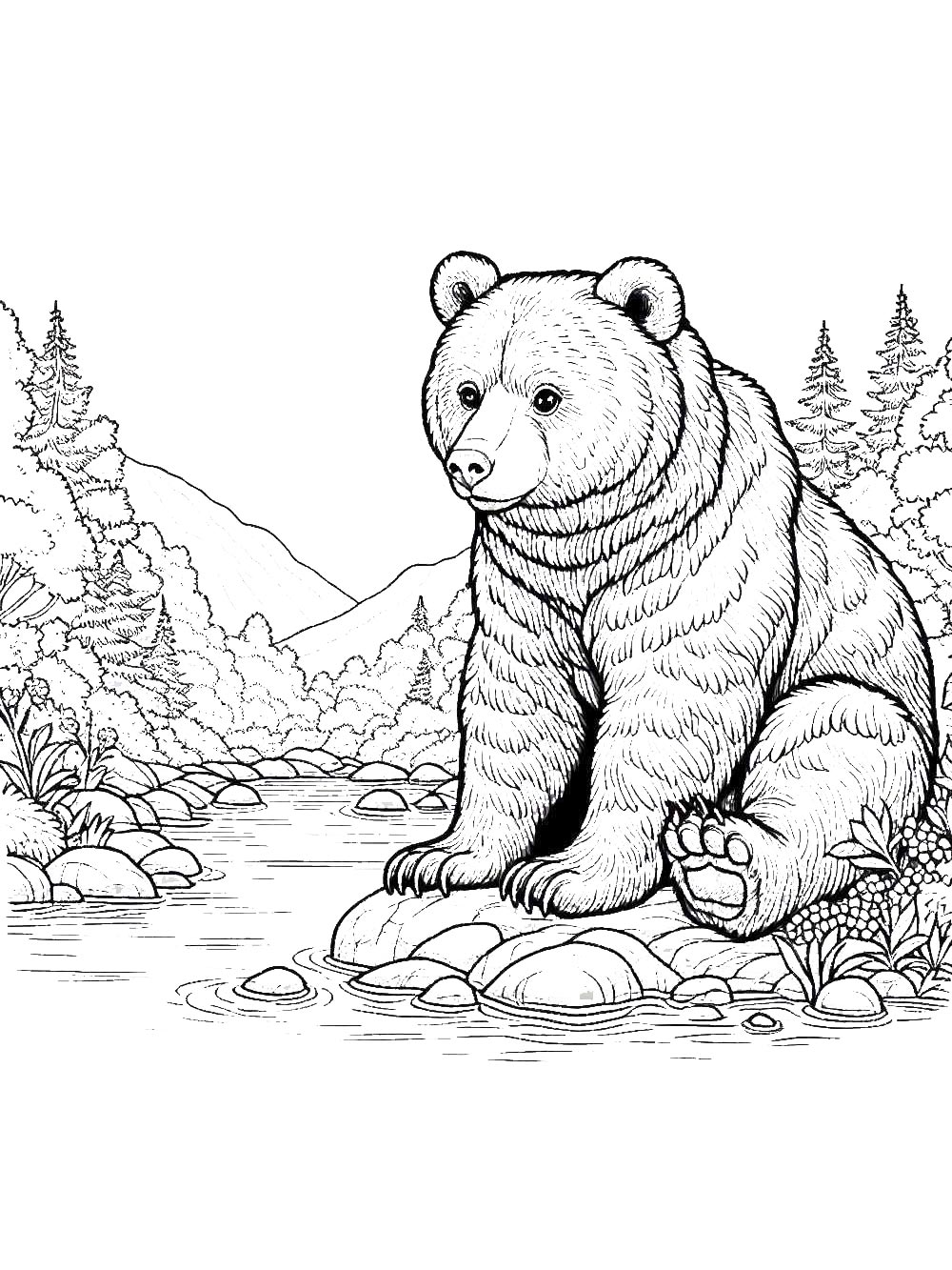 Медведь сидит у реки