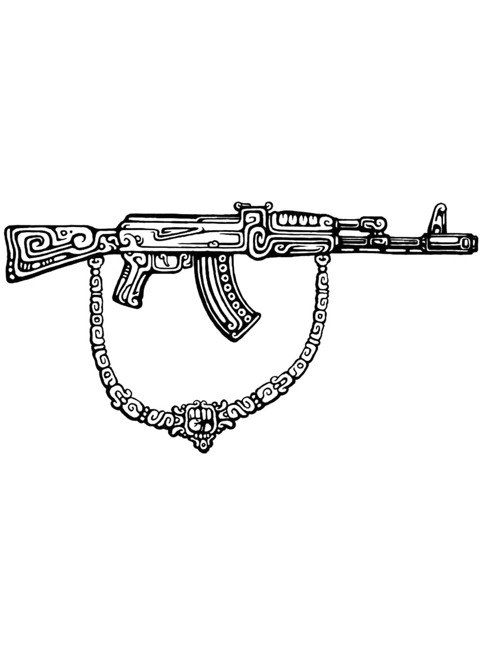 Раскраска Автомат Калашникова 2