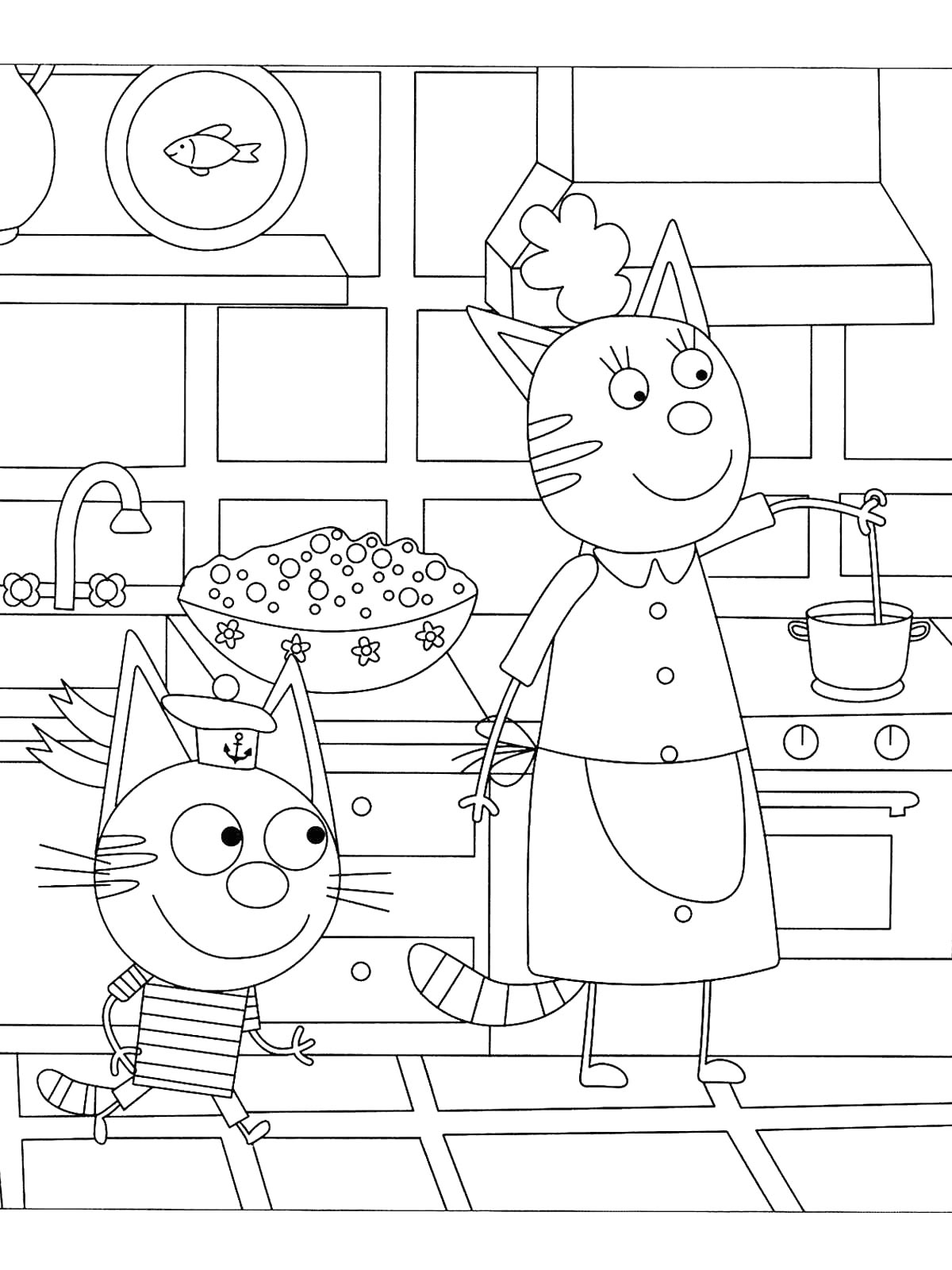 Раскраска три кота для детей 5