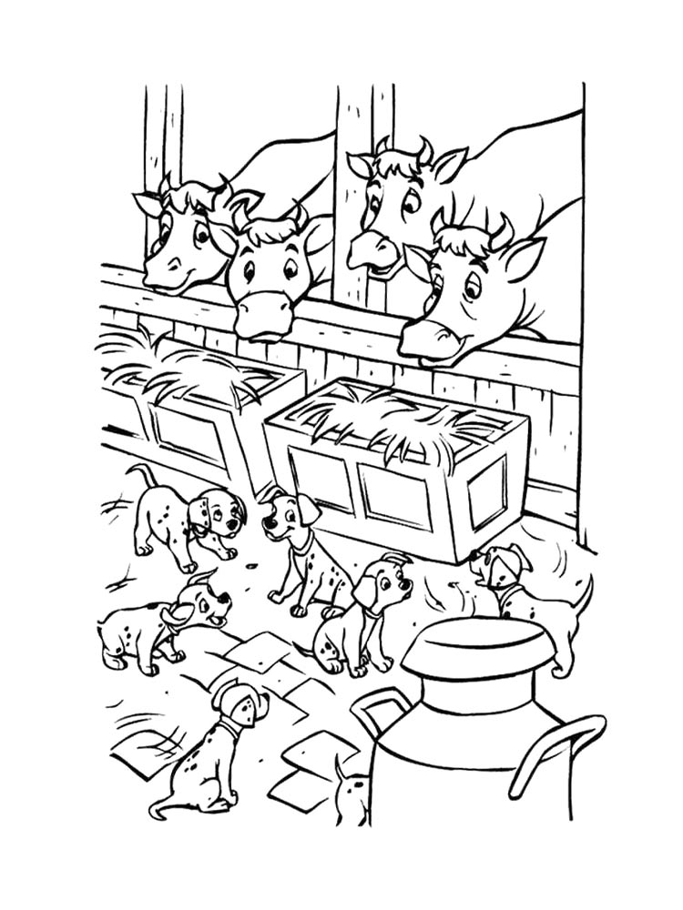 Раскраски 101 далматинец черно-белая раскраска 3