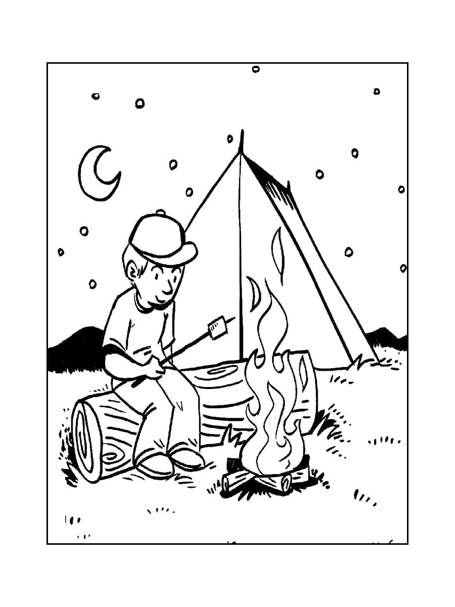 Раскраски костёр черно-белая раскраска