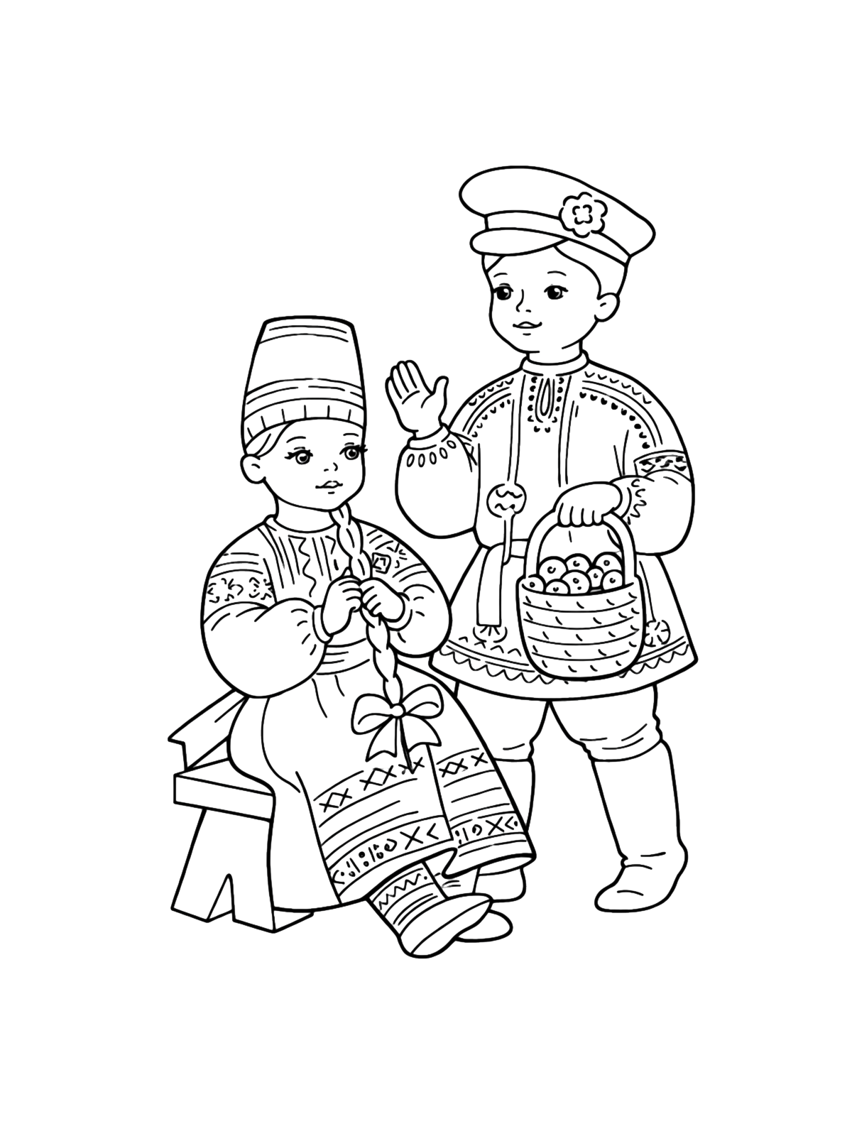 Раскраски русский народный костюм для раскрашивания 2
